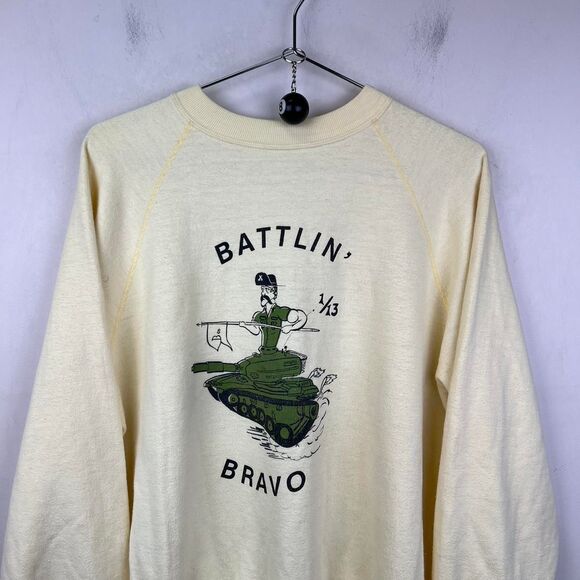 Very Rare 80s “Battlin' Bravo 1/13" Vietnam War Crewneck Sweatshirt Size XL - Picture 2 of 8